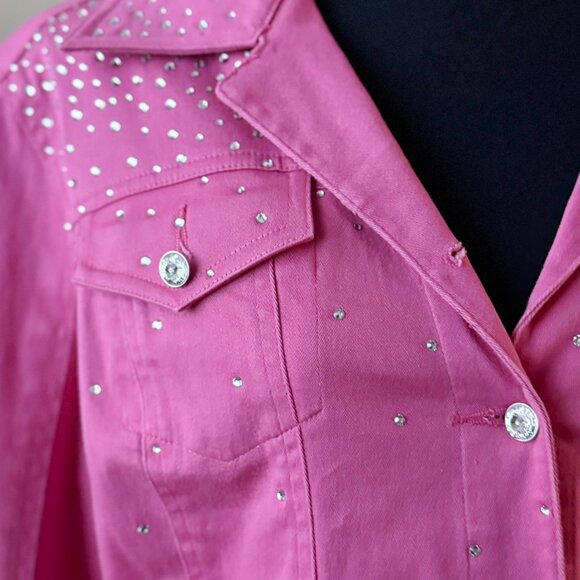 Christine Alexander Womens Pink Crystal Rhinestones Denim Stretch Jacket L - Picture 3 of 6
